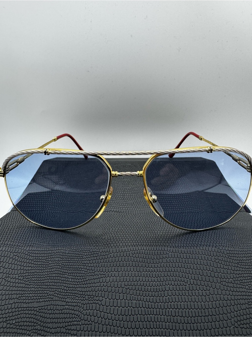 Porta Romana Gold Frame Blue Lens Aviator Sunglasses
